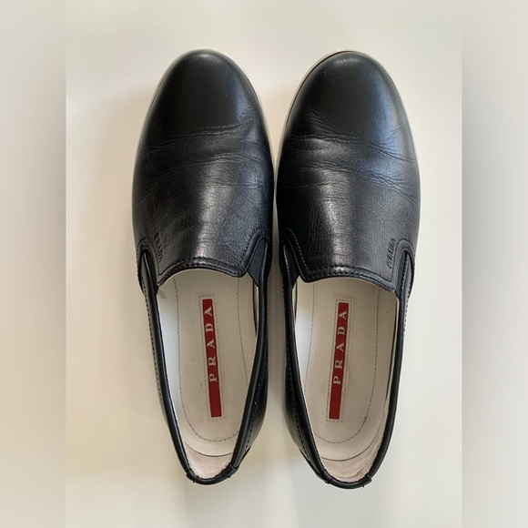 Prada Black Leather Skater Slide Slip-on Sneakers ~ 38.5/8.5 ~ Great Condition - Picture 1 of 15